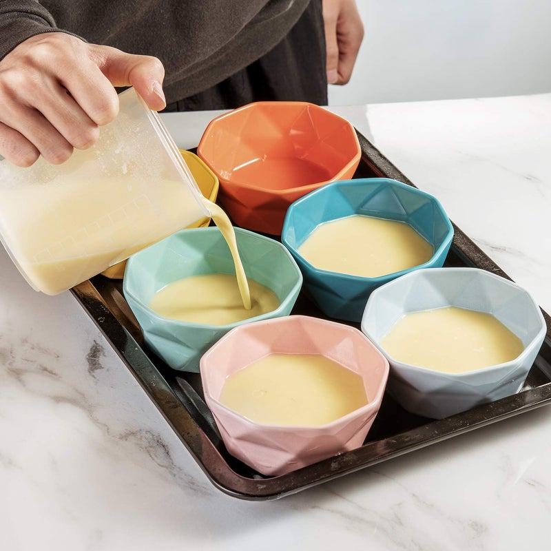 E-liu Porcelain Ramekins Dessert Bowls - 8 Ounce Ceramic Oven Safe Geometric Bowl for Baking Creme Brulee Dessert Pudding Ice Cream Snack Souffle Party Decoration Bouillon Cups - Set of 6 - Image 4